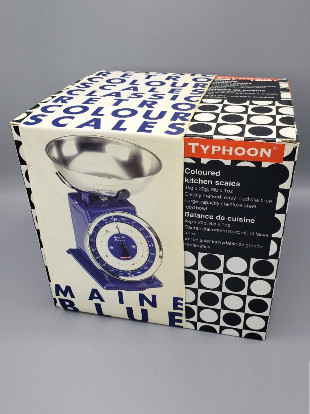 NEW Typhoon Retro Kitchen Scale Maine Blue with Stainless Steel Food Bowl UNUSED